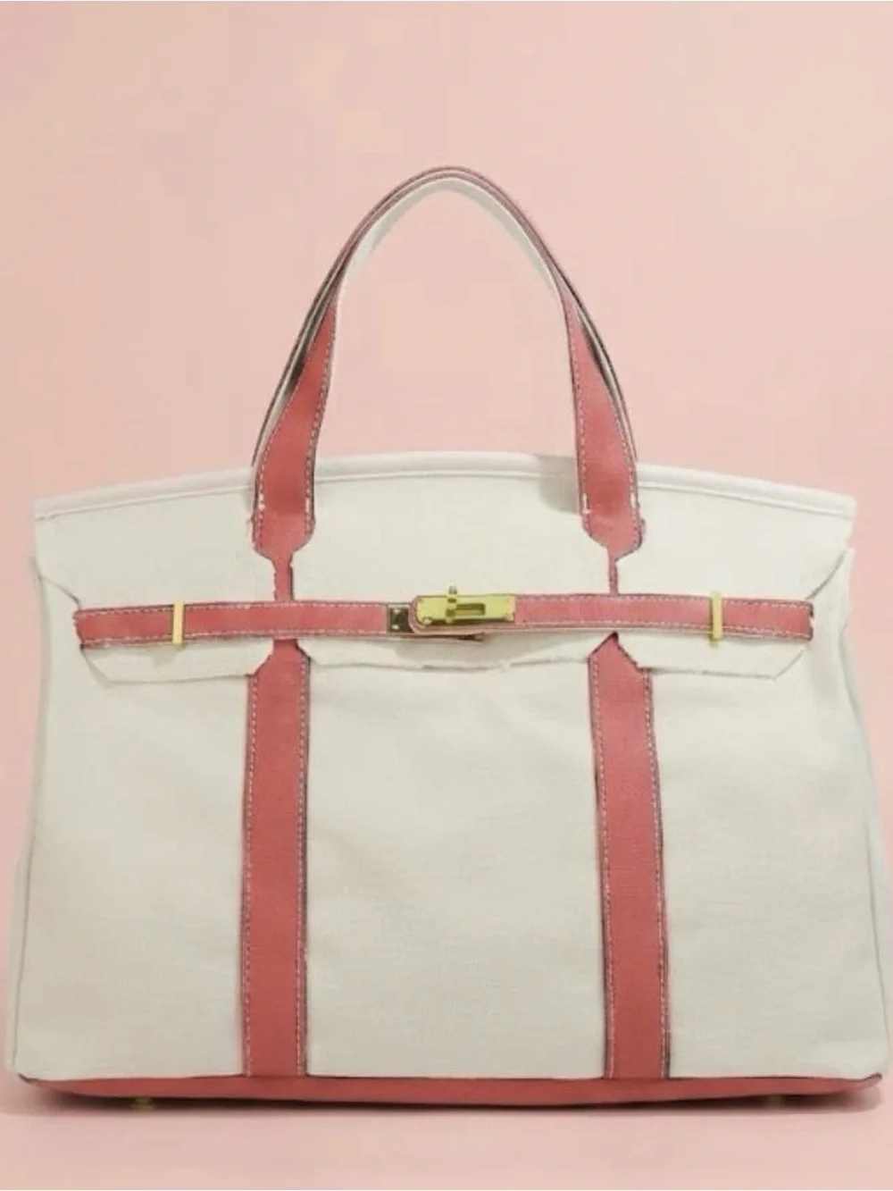 Boatkin Canvas Tote Bag with Pink Trim - Designer Style